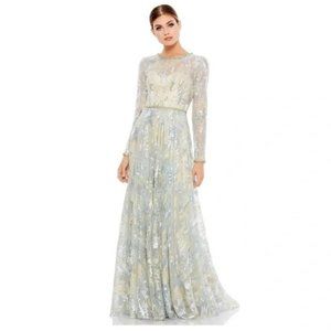 Mac Duggal Dress Gown 12460 Cocktail Formal Embellished Mesh Blue Size 6 NWT